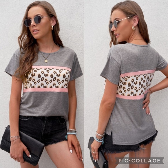 LEOPARD Striped Colorblock T-shirt NEW - Picture 1 of 1
